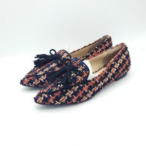 Sole society flat tweed loafers blue red women's size 7.5